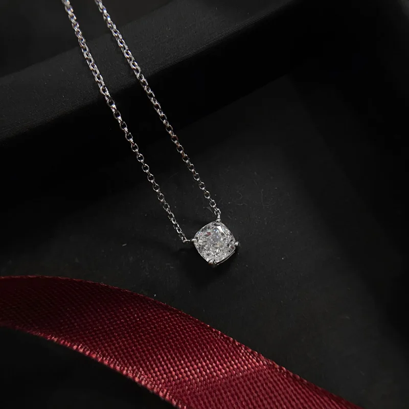 

COSYA 7*7mm White Zircon Pendant Necklace High Quality Jewelry 100% 925 Sterling Silver High Carbon Diamond Couple Dating Gift