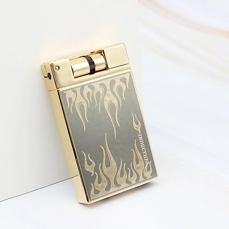 Flame Высококлассный Роскошный металлический фонарь-зажигалка с золотым кирпичом, турбо-шлифовальный круг, газовые зажигалки с бутаном, кремень, надувная бензиновая масляная зажигалка - Цвет: Flame