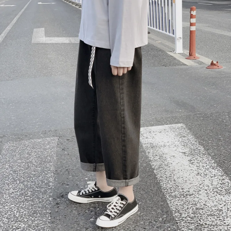 Джинсы мужские прямые с вареным эффектом модные брюки из денима в стиле ретро