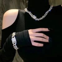 iced out chain for women 1set 12mm miami cuban chains cz bling rapper hiphop bracelet necklace for men jewelry choker wholesale