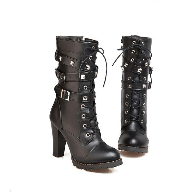 Модные женские осенне зимние сапоги до середины икры пикантная обувь на высоком