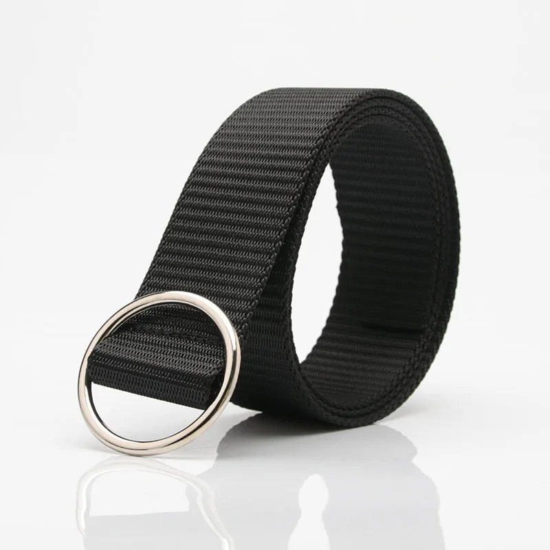 

No hole belt male round buckle black belt female canvas simple wild Korean decorative jeans belt Korean students