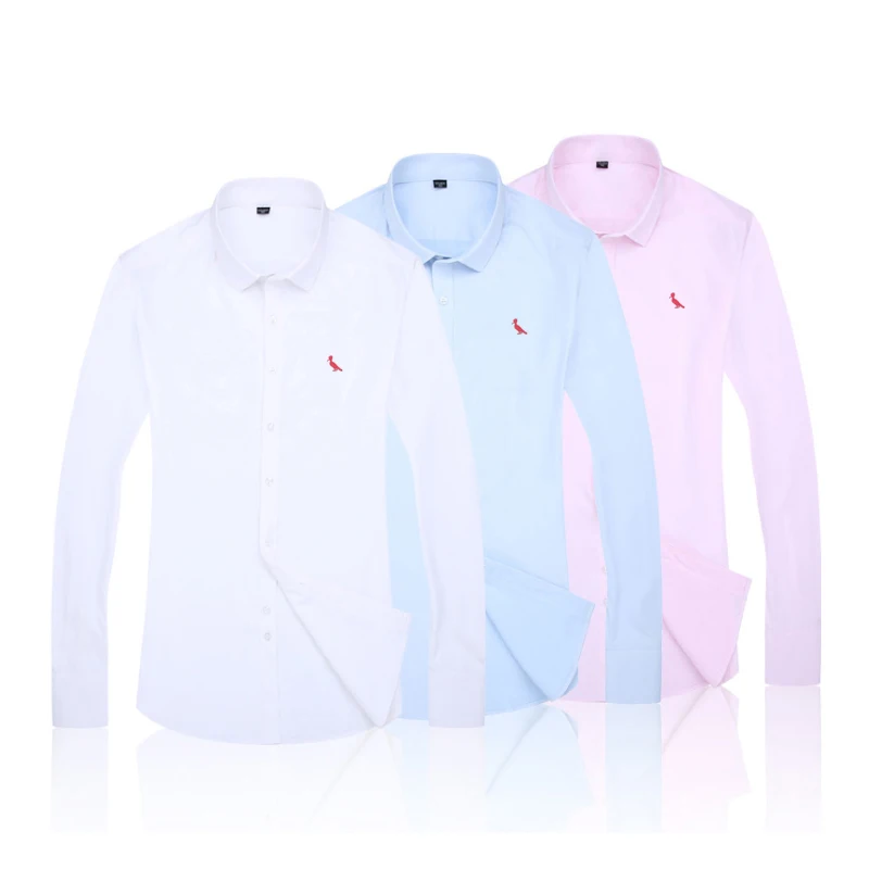 Business 2021 Shirts New Business Man Long Sleeve Work Camisa Slim Fit Attire Cotton Bird Logo Men Dress Shirt