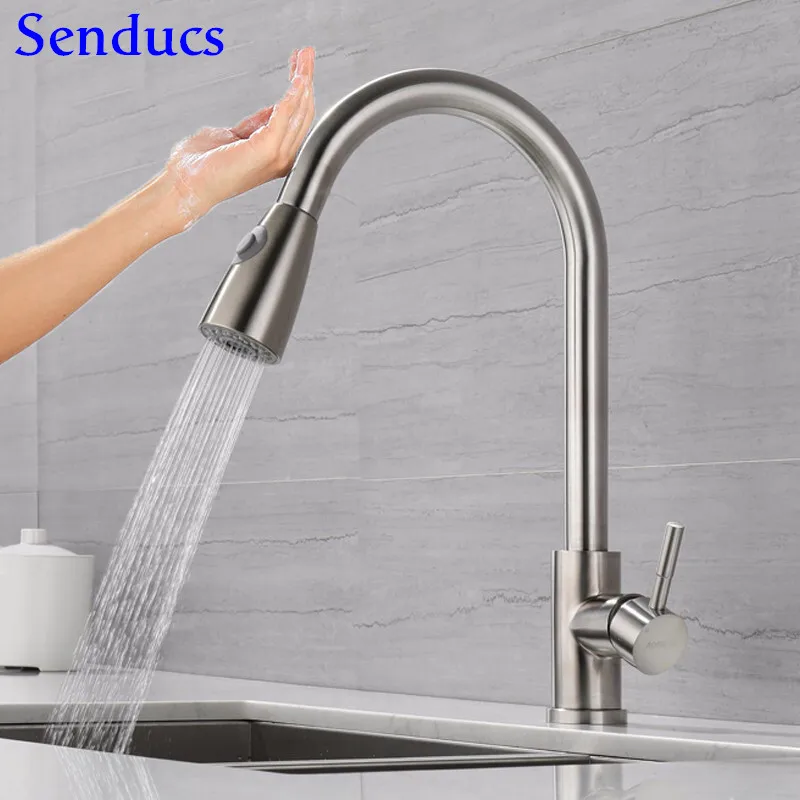 1270-H-brushed-touch Сенсорный кухонный кран Senducs Выдвижная кухонная раковина из нержавеющей стали кран Интеллектуальный матовый датчик кран и смеситель для кухонной раковины - Цвет: 1270-H-brushed-touch