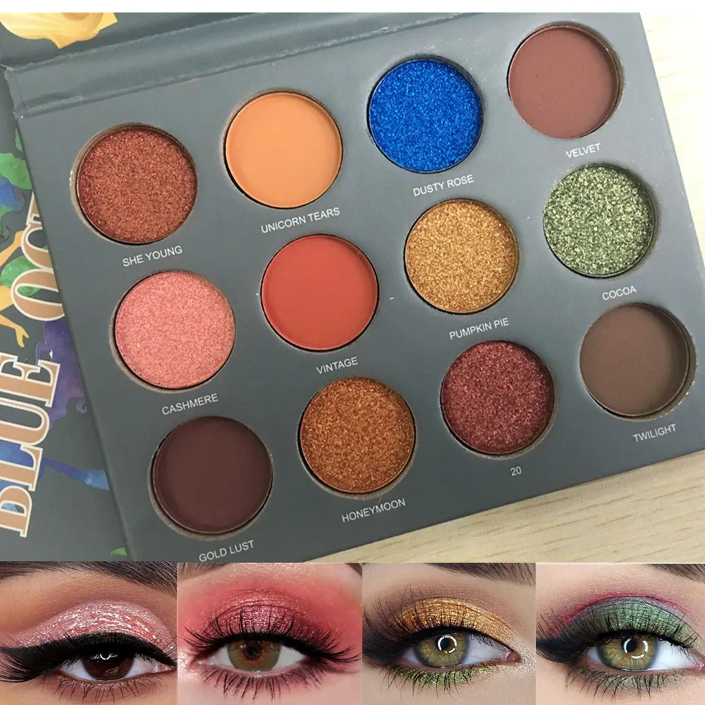 Палитра теней для век 12 цветов блестящие тени матовые зеркальные стойкие легкие