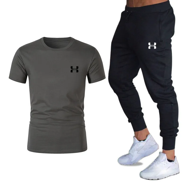 

New men's sweatshirt + pants 2-piece casual sportswear spring and summer suit track and field sportswear cotton T-shirt