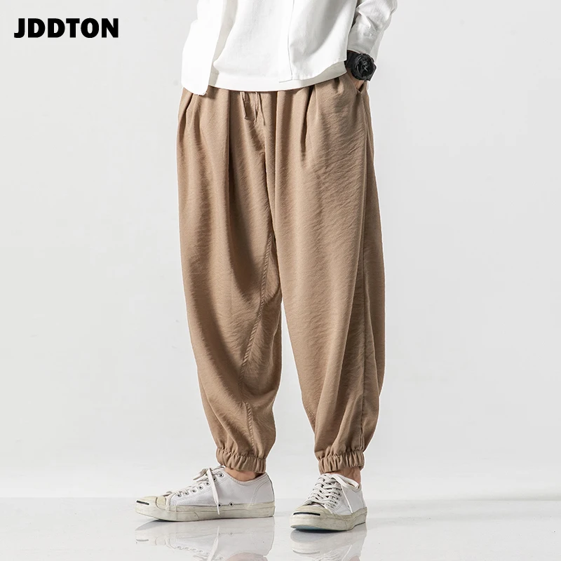 JDDTON Men Cross-pants Linen Pants Flax Hemp Loose Thin Male Fashion Casual Hip Hop Vintage Full Length Trouser Streetwear JE121 | Мужская