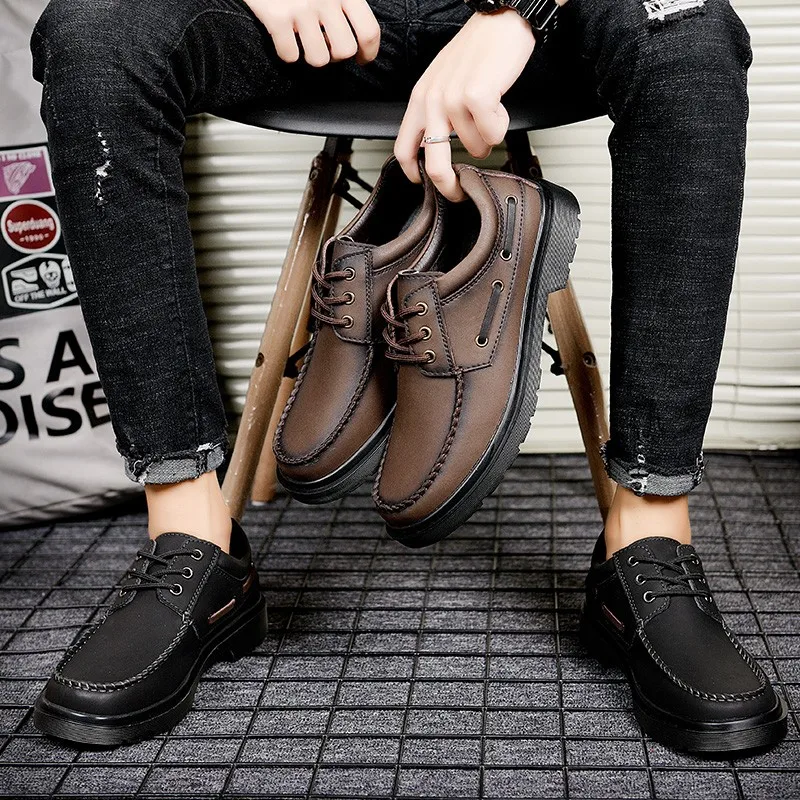 Мужские мокасины из натуральной кожи удобные лоферы Нескользящие повседневная