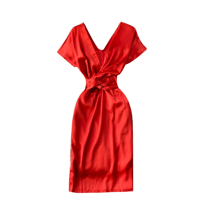 

and the United States ins sexy deep v-neck kink belt accept waist thin women dress dress female temperament of spring