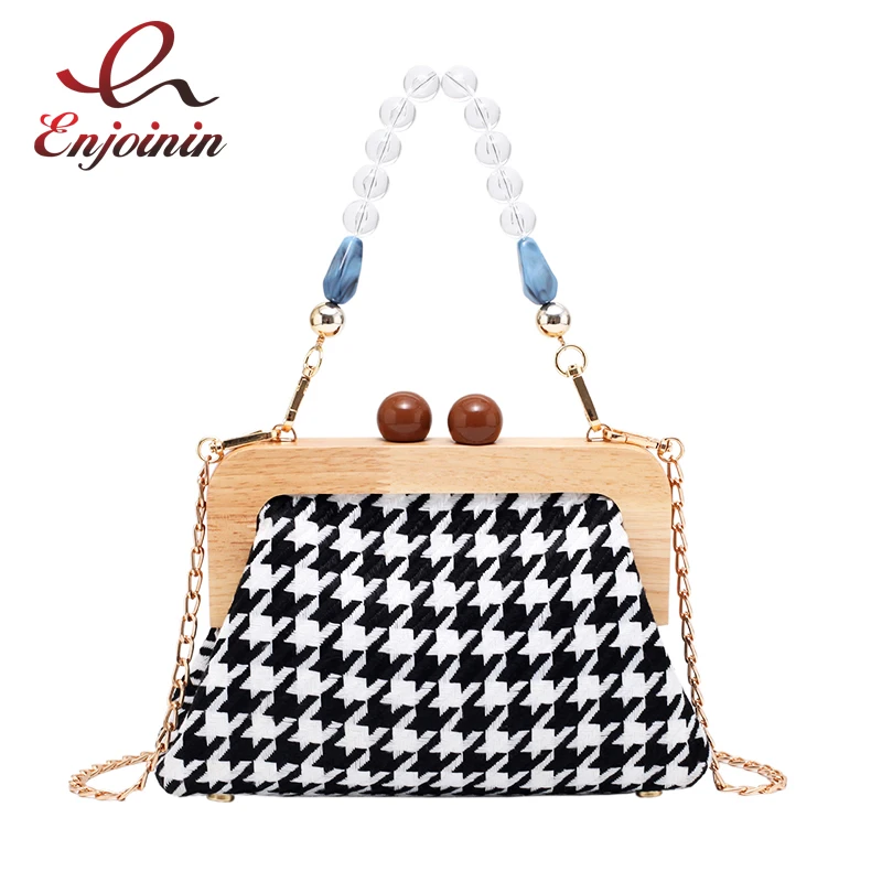 

Модные женские кошельки и сумочки Houndstooth в форме ракушки с бисером, повседневные сумки-тоуты, сумка на плечо с цепочкой, клатч, сумка через пл...