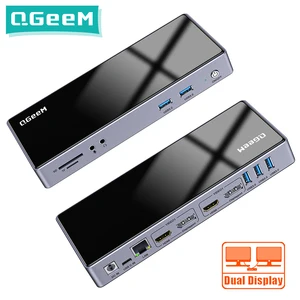 QGeeM 15-IN-1 USB-концентратор 3.0 Док-станция для Macbook Pro Ноутбуки Xiaomi Один 5K  Dual 4K @ 60Hz Видео Концентратор USB Type C 6 USB 3.0 2 HDMI 2 DP Gigabit Ethernet Аудио-микрофон Док-станция OTG-адаптер