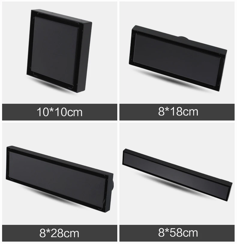 

Bathroom Modern Black Square Floor Drain Tile Insert Invisible Fashion Design Deodorization Filter Hair