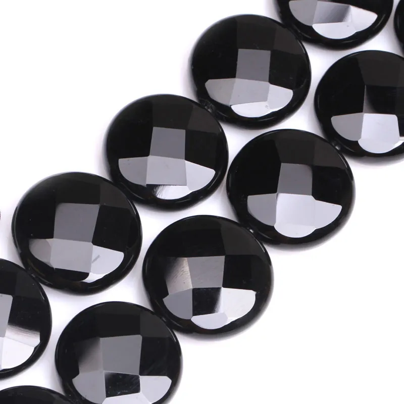 8-30mm Button Coin Faceted Black Agates Beads Natural Stone For Jewelry Making beads 15inch Needlework DIY Trinket | Украшения и