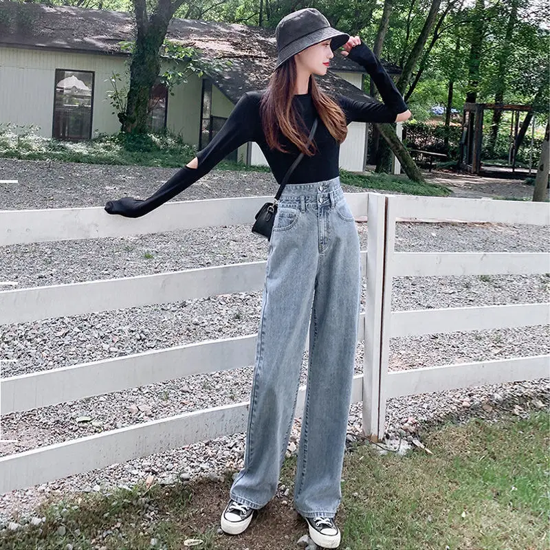

2021 spring and autumn new jeans women's loose and versatile trend wide leg pants with high waist and thin straight pants