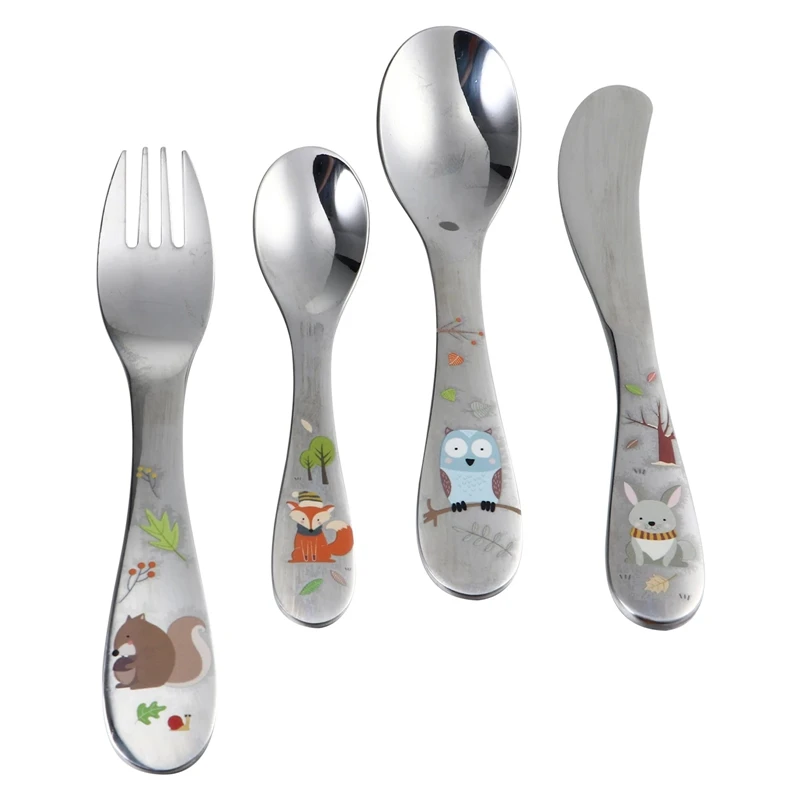 

4Pcs Kids Cutlery Stainless Steel Flatware Children Kitchen Utensil Western-Style Cutlery, Fork And Spoon For Children