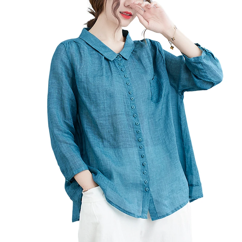 

DIMANAF 2021 Autumn Casual Blouse Shirts Women Clothing Oversize Vintage Elegant Lady Tops Tunic Loose Long Sleeve Cotton Linen