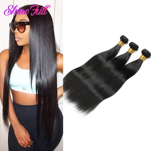 Shinefull малазийские человеческие волосы для наращивания, прямые пряди ках, не Реми человеческие волосы, плетение на заказ, 8-30 дюймов, цвет 1B