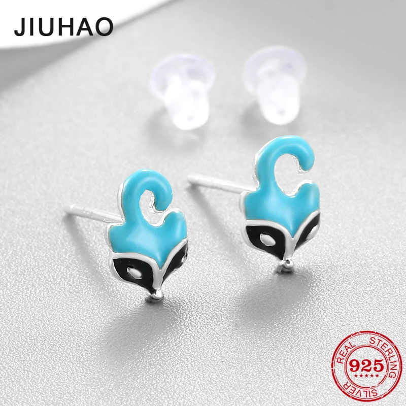 Женские серьги гвоздики в виде лисы из стерлингового серебра 925 пробы с голубой