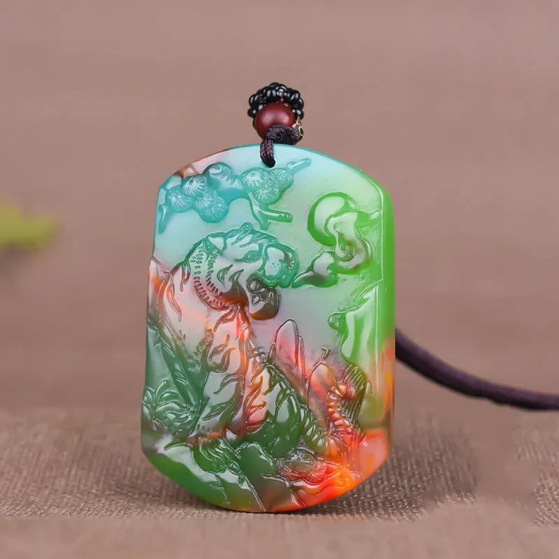 Китайский Натуральный Цвет нефрита ожерелье C подвеской в виде тигра