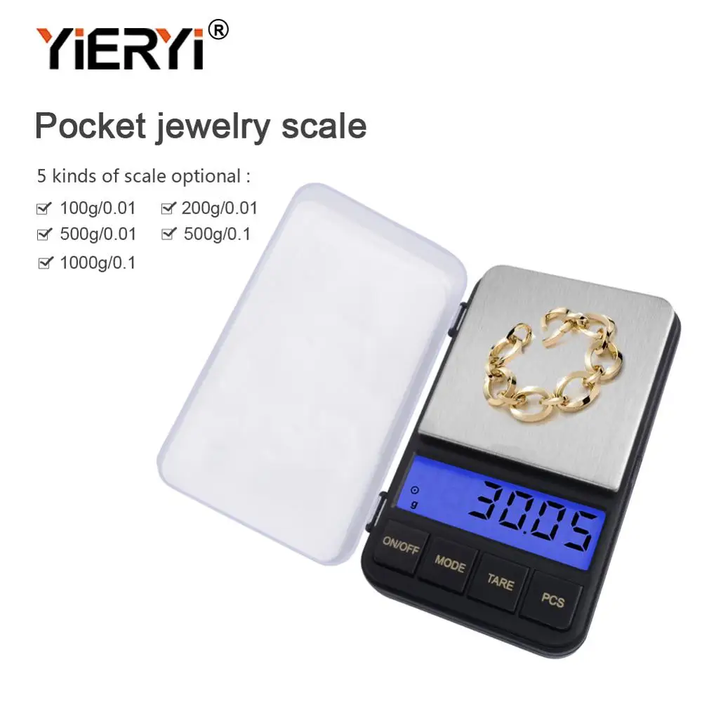Yieryi цифровые карманные весы для драгоценных камней, выполненные из 100g/200g/500g 0,01g 500g/1000g 0,1g мини чайный подарок весы с подстветка