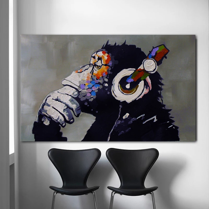 Самоотверженно холст картины мышление Gorilla картина маслом DJ обезьяна настенные