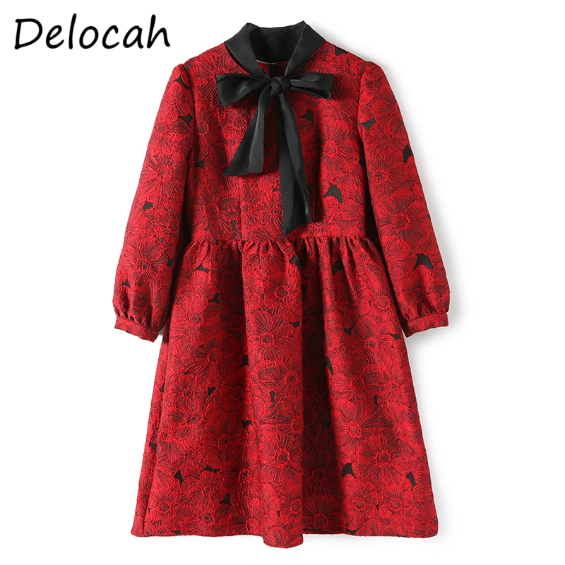 

Delocah Summer Women Fashion RunwayParty A-Line Dress Embroidery Lantern Sleeve Elegant Bodycon Ladies Midi Dresses Vestidos