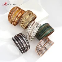 amorcome bohemian contrast color splice slim stripe leather bracelet for women multilayer wide wrap bracelet couple jewelry gift