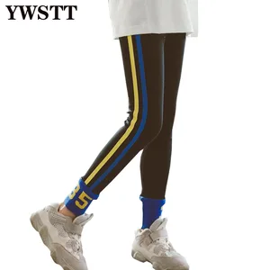 Женские облегающие брюки для подростков с боковыми полосками, леггинсы, Детские хлопковые брюки, детские брюки