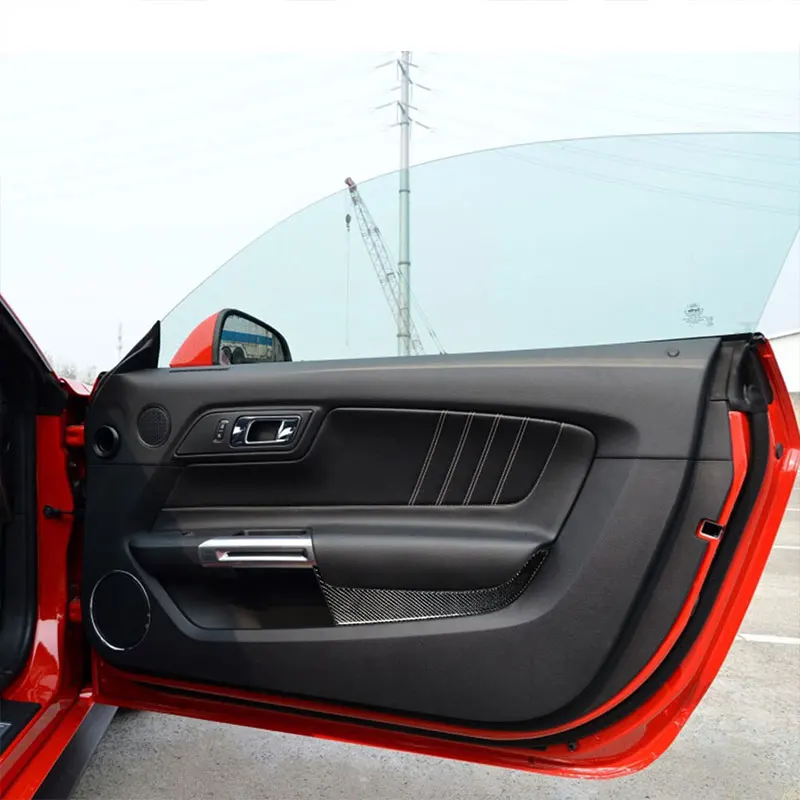 

2Pcs High Quality Carbon Fiber Front Door Panel Decor Trim Cover For Ford Mustang 2015-2019 Car Accessories