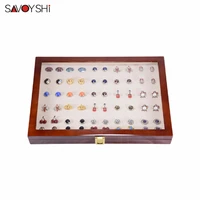 50 pairs assembly luxury glass cover cufflink storage gift box authentic jewelry display box painted wooden box 350x240x55mm