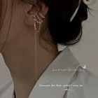 Женские Модные жемчужные серьги-клипсы с кристаллами, модные корейские не проколотые Серьги-кисточки на цепочке, Подвесные серьги из сплава, ювелирные изделия в подарок