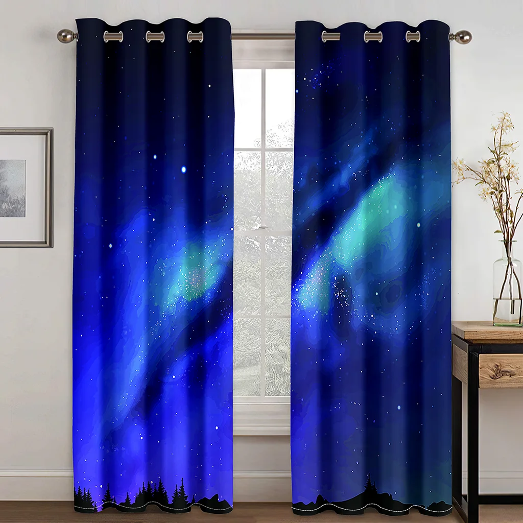 

Living Room Shading 90% Decorative Curtain Starry Sky Pattern Home Textile Decoration Bedroom Perforated Curtains