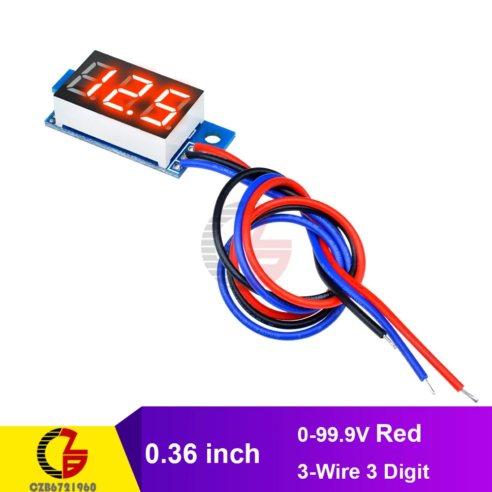 3-Wire 0-99.9V Red 0,3" дюймовый светодиодный цифровой вольтметр 0-99,9 V 2/3 провода 3 знака автомобиля мотоцикла Напряжение метр 3,3 V 5V 12V 24V 48V Вольт тестер детектор - Цвет: 3-Wire 0-99.9V Red