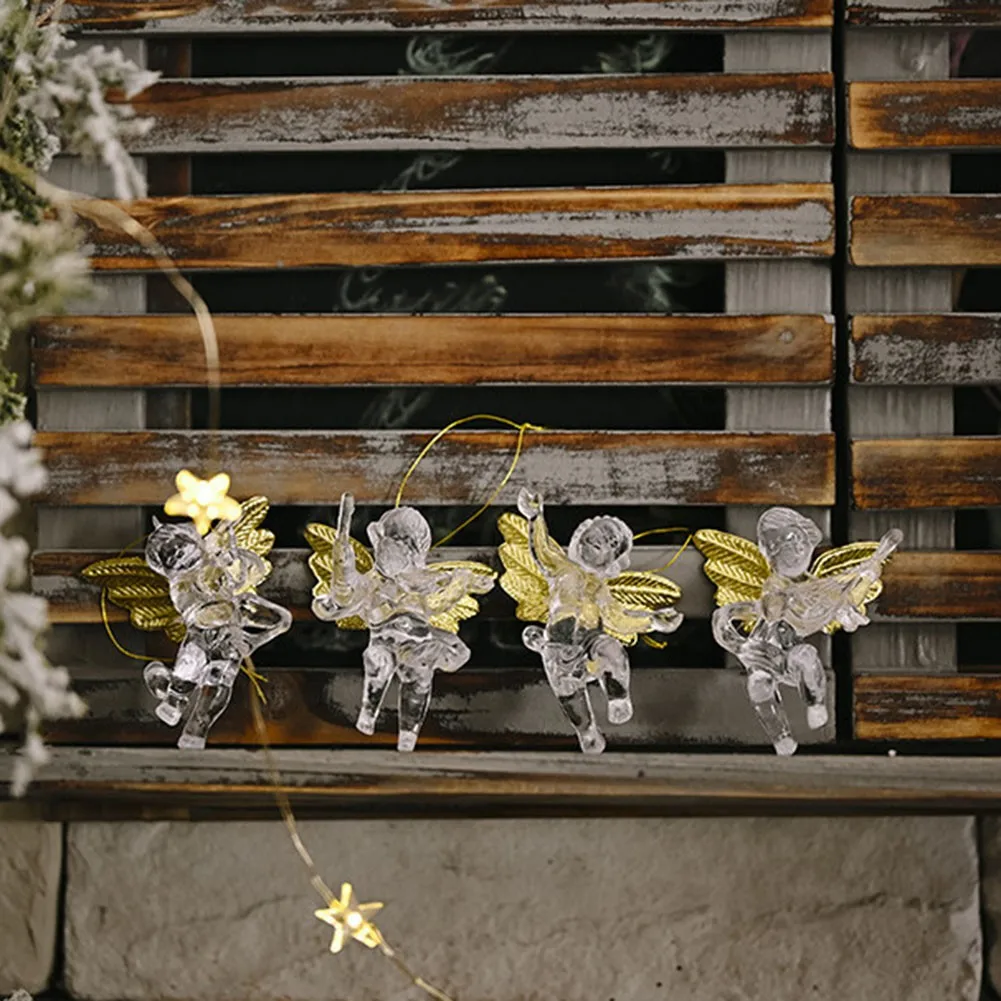 

Christmas Tree Hanging Transparent Angel Decoration 4 Pcs Mini Acrylic Angel Hanging Window Scene Arrangement Decorative Crafts
