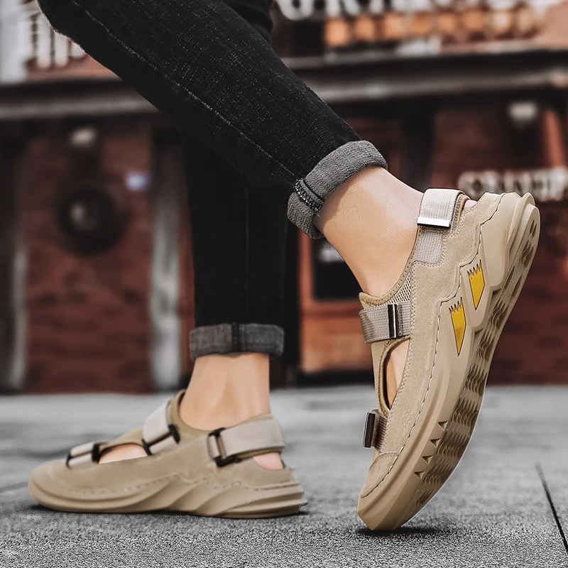 Мужские летние дышащие сандалии повседневная обувь ретро универсальные слипоны