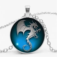 dragon pterodactyl seahorse pattern photo cabochon glass pendant necklace jewelry accessories for womens mens creative gifts