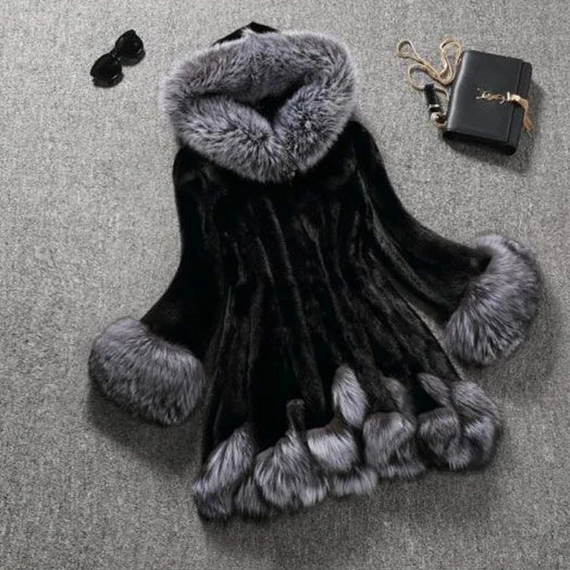 Зимняя роскошная женская накидка из искусственного лисьего меха пальто с