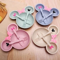 wheat straw bowl children cartoon tableware set baby dinner plate baby training bowl spoon fork for kids without retail bo