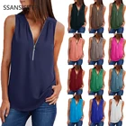 Женская Шифоновая туника без рукавов, черная свободная туника на молнии с v-образным вырезом, летний Повседневный Топ 5XL