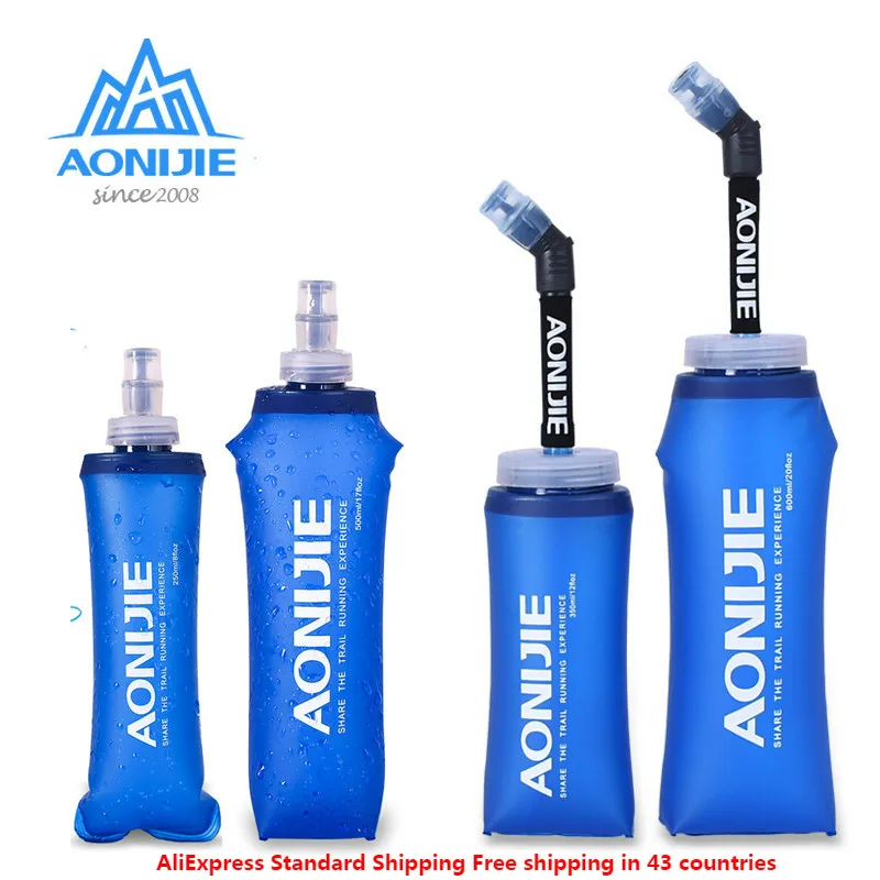 AONIJIE Foldable Silicone Soft Flask Water Bottle Outdoors Traveling Sport Running Kettle Hydration Pack Bag Vest 250ML- 600ML