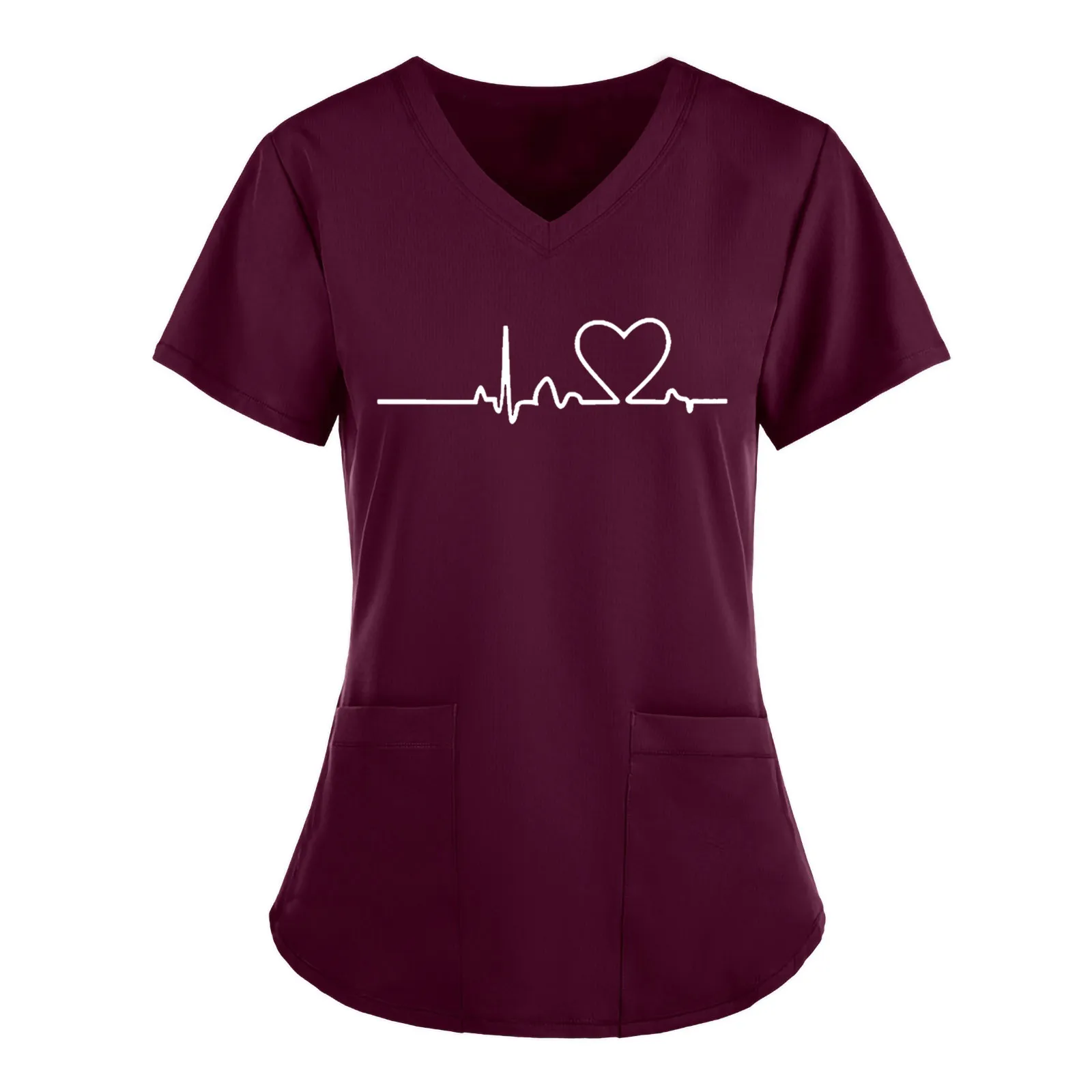 Женская медсестринская Униформа с принтом в виде сердца и ЭКГ топы коротким