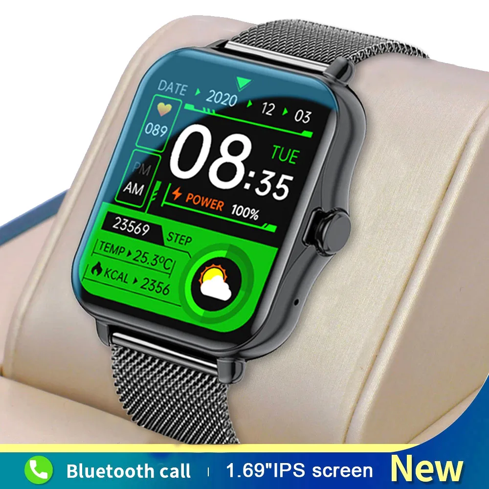 2021 Новый Bluetooth наручные Смарт-часы мужские и женские Smartwatch ЭКГ фитнес трекер Водонепроницаемый 1,69 дюймов сенсорный экран для iOS и Android - изображение