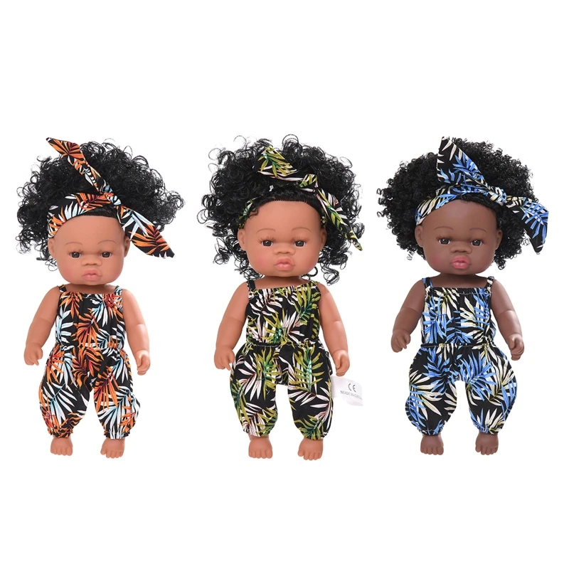 

35cm Realistic Doll Soft Body Vinyl Toddler Babies Lifelike Princess African Girl Toy Birthday Christmas Gift L4MC