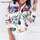 Женская Весенняя куртка-бомбер с цветочным принтом, на молнии