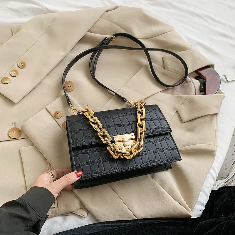 

Thick Chain Small PU Leather Flap Bags For Women 2021 Branded Trend Women's Trending Designer Crossbody Shoulder Handbags