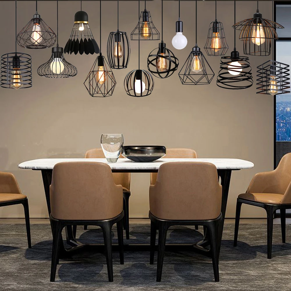 Винтажная Подвесная лампа в виде железной металлической клетки стиле ретро лофт