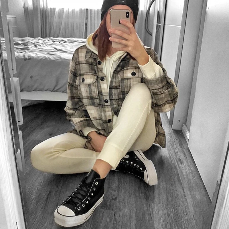 

ZXQJ vintage women loose plaid soft thick shirts 2020 fashion ladies streetwear woolen shirt casual female outfits girls chic