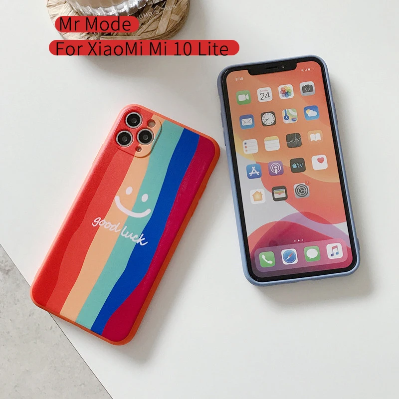 

Cute Smiley Rainbow Protective Cover Anti-fall Phone Case Coque Soft Shell For XiaoMi 10 Lite For RedMi Note 8 8T 9 9s Pro Max