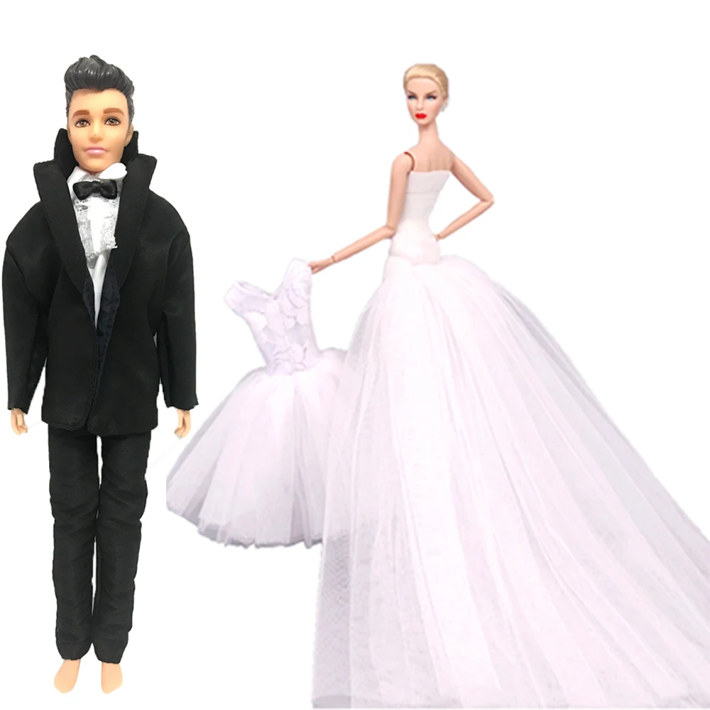 NK 1x модное Кукольное свадебное платье Принцесса вечерний наряд пара одежды для