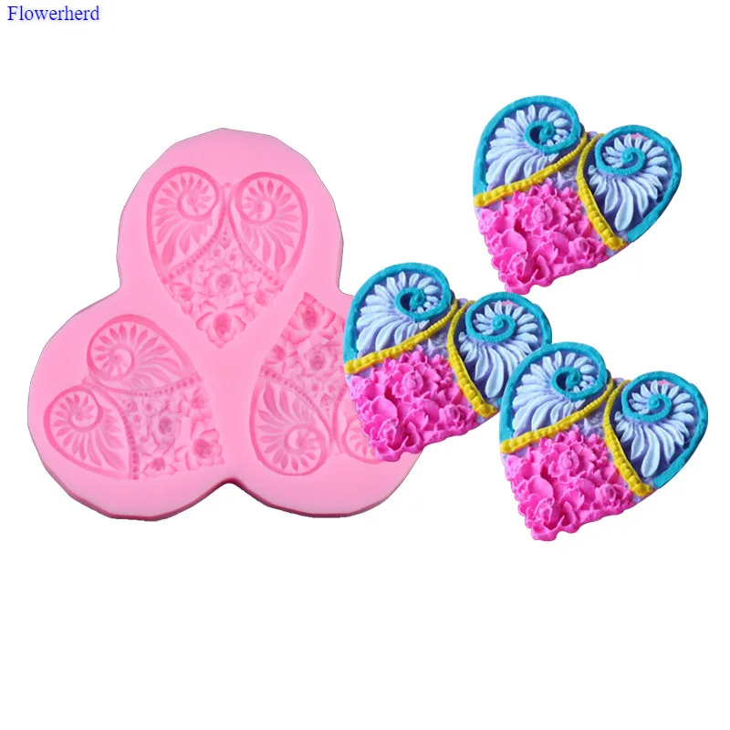 Новинка инструменты для украшения торта 3 сердца с цветами форма помадки